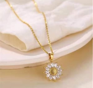 Sunflower Pendant Personalized Titanium Steel Rose Gold Drop Necklace