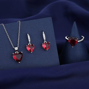 Diamond Cut Stone  Red Love Necklace Set