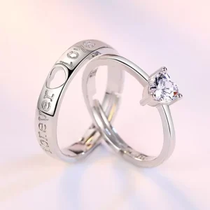 Love Promise Silver Plated Moissanite Stone Couple Ring