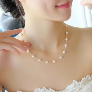 Pearl single -layer short neck chain