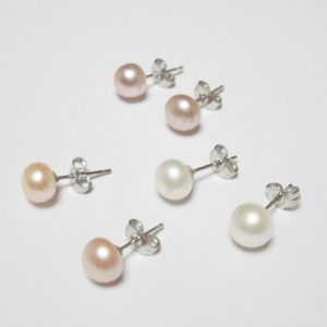 Pearl Jewelry 7.0-7.5mm Flat Rounded Pearl Earrings Are Bright And Flawless