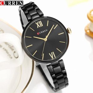CURREN 9017 Black Stainless Steel Analog Watch For Women
