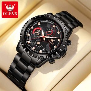 OLEVS 2873 Multi-function Chronograph Men’s Watch- Silver & Black